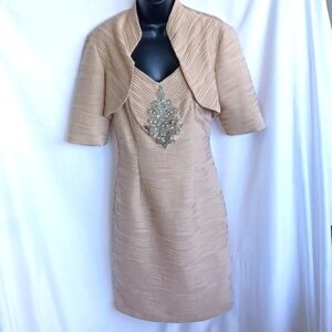 NWT KM Collections Milla Bell Size 6 Tan Formal Dress Evening w/Jacket, bejewel